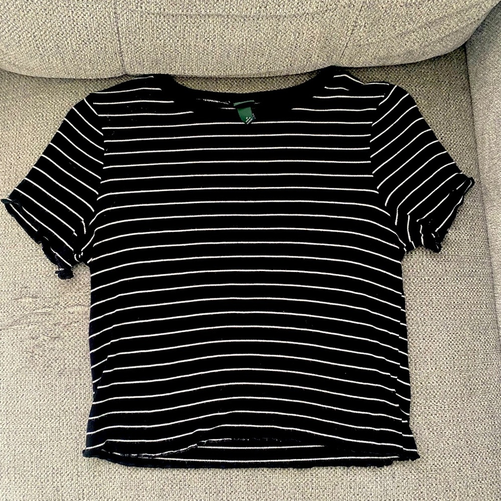3/$15 Black and White Striped Cropped Wild Fable Tee